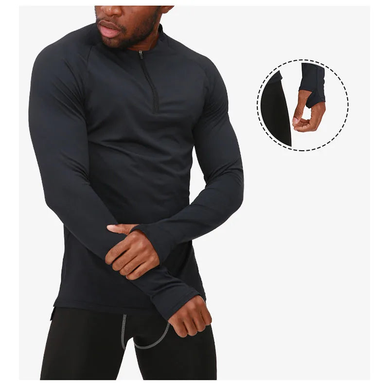 1/4 Zipper Men Active Quick Dry Crew Neck T Shirts Athletic Running Gym Workout Long Sleeve Tee Top for Sportswear