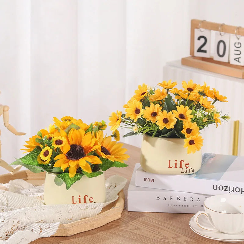 Sunflower Bonsai, Office Greenery, Living Room Home Decor, Ceramic Simulation Flower Ornaments
