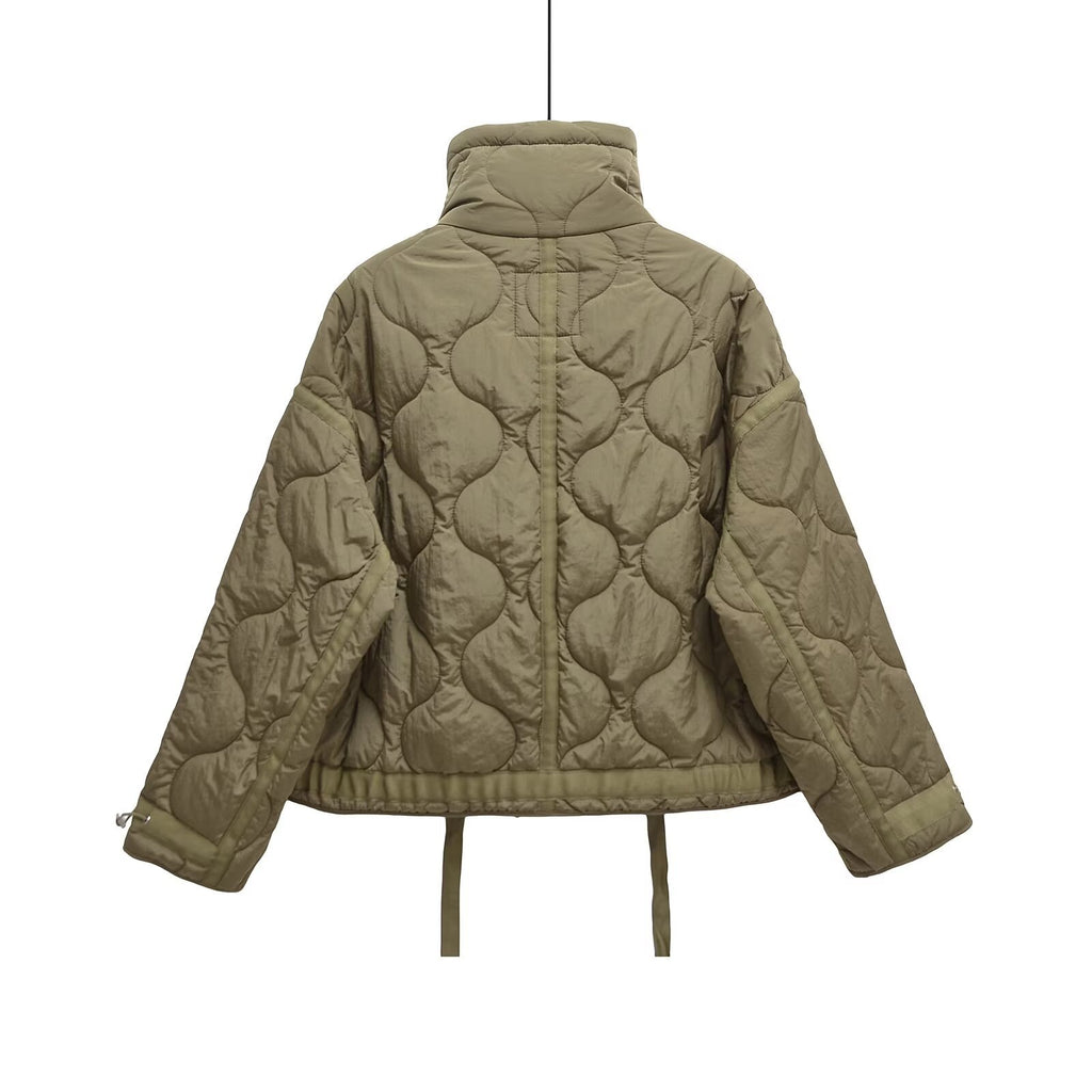 Cross-border European and American Women's AliExpress Explosions Stand Collar Corrugated Cotton-padded Jacket Cuff Drawstring Loose Jacket