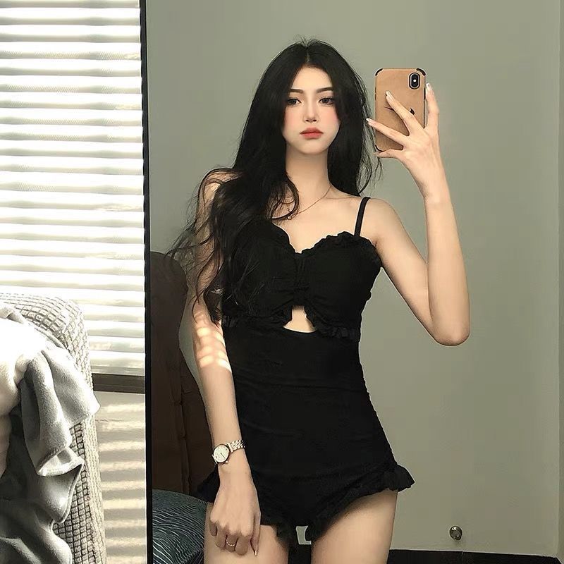 Swimsuit Women's One-Piece Sexy 2025 New Korean Ins Swimsuit Conservative Belly-Covering Slimming Look Small Breasts Fairy Gathered Summer