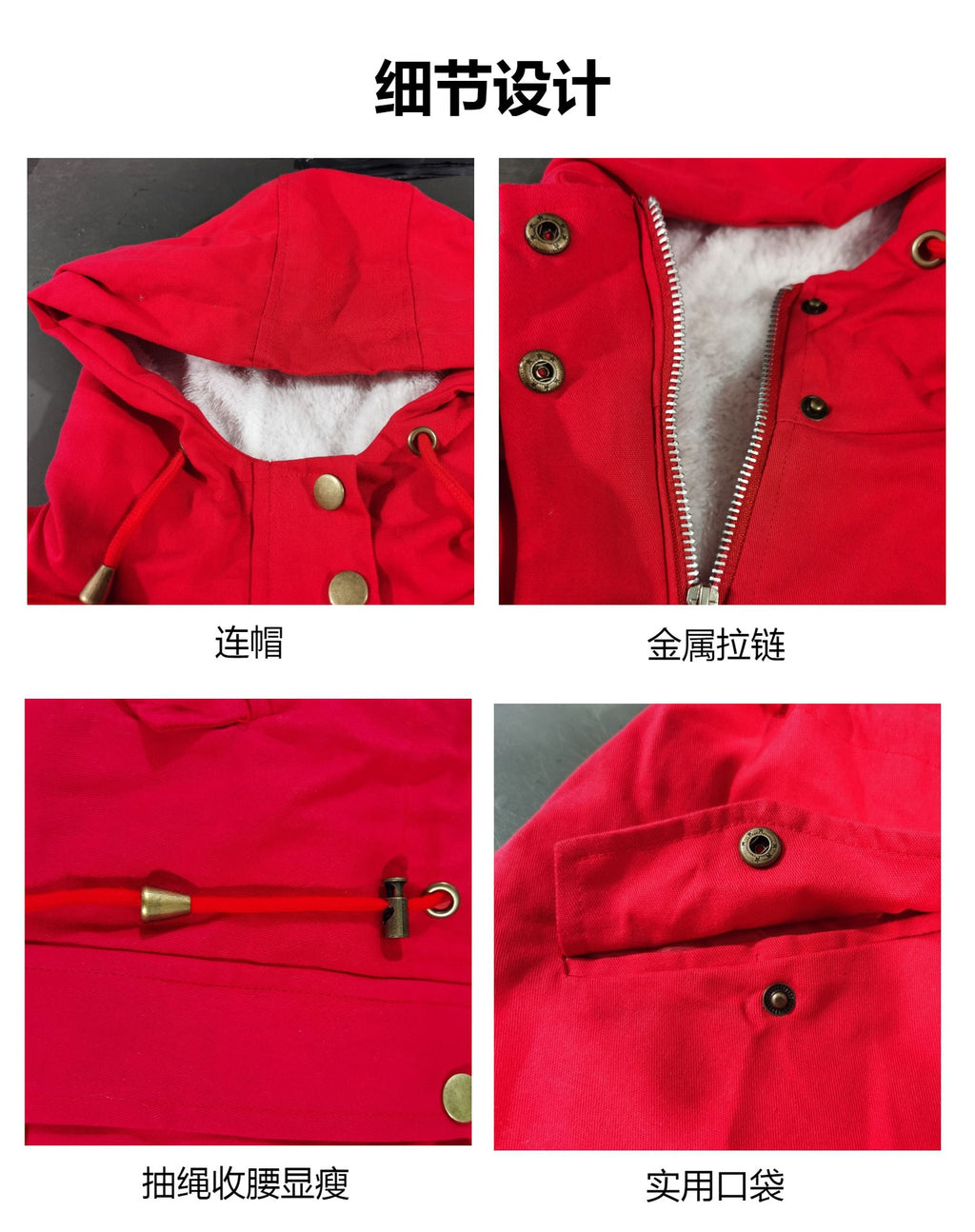 Foreign Trade Winter New Hot Hooded Waist Slimming Plus Velvet Thickened Warm Cotton Clothes Women's Mid-length Cotton-padded Jacket