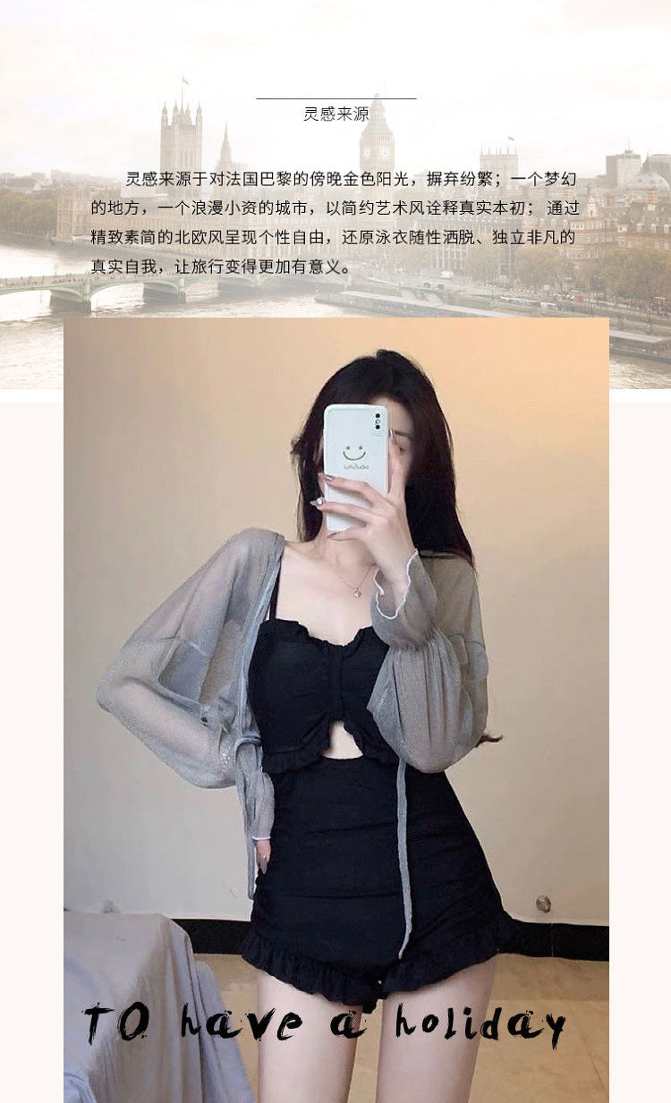 Swimsuit Women's One-Piece Sexy 2025 New Korean Ins Swimsuit Conservative Belly-Covering Slimming Look Small Breasts Fairy Gathered Summer