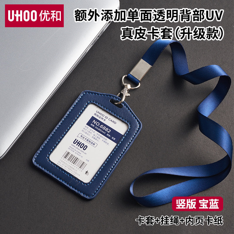 Genuine Leather Card Holder with Single Transparent Window for Work Id, Printed Work Badge, Dual Card Slots, Business Name Tag, Employee Badge, Leather Card Holder