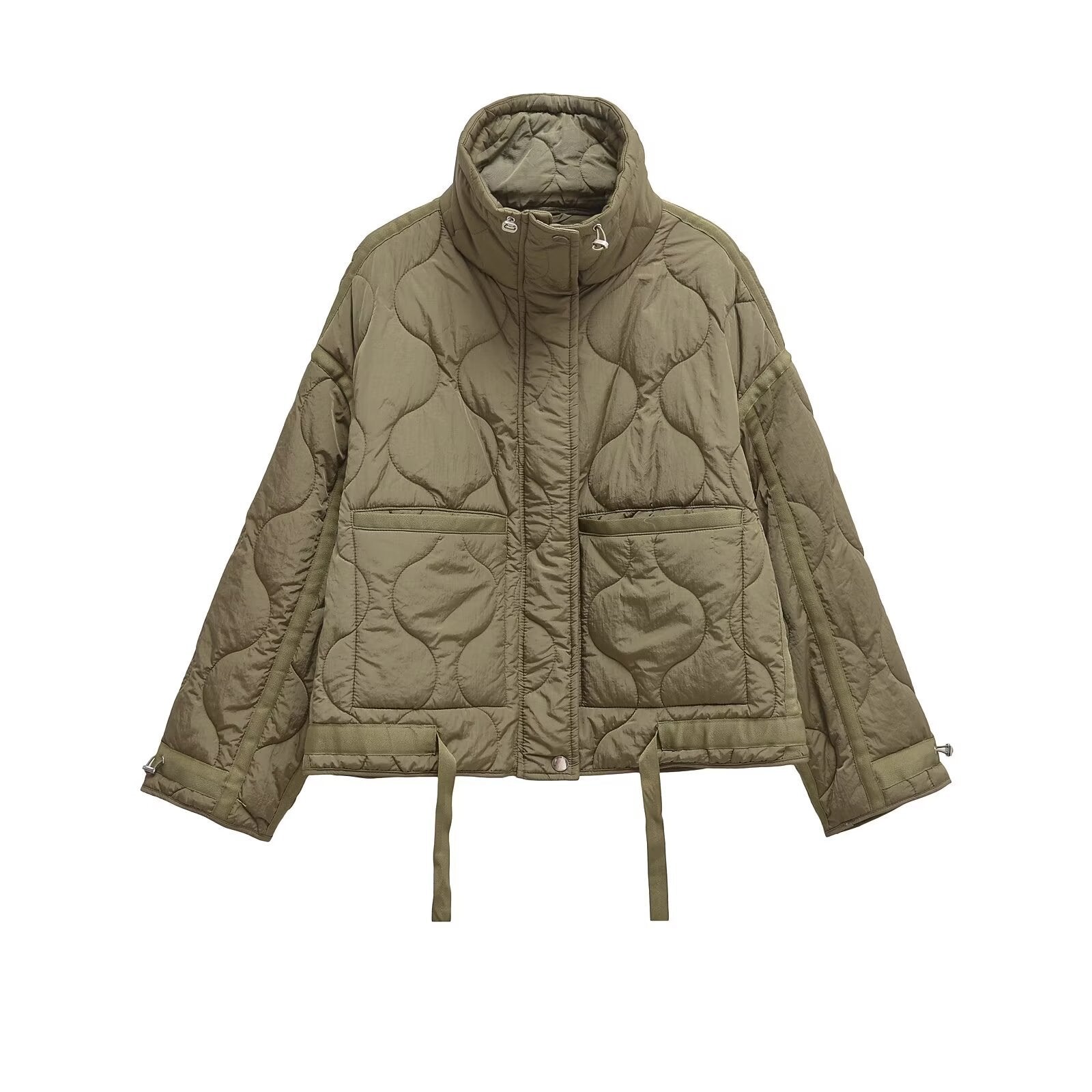 Cross-border European and American Women's AliExpress Explosions Stand Collar Corrugated Cotton-padded Jacket Cuff Drawstring Loose Jacket