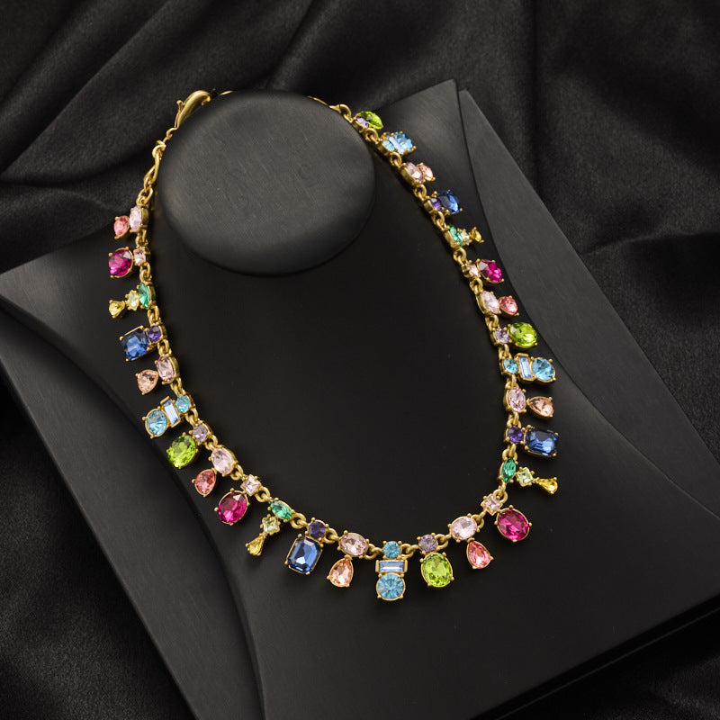 OSCAR Live Cross-border Color Crystal Dopamine Color Combination Light Luxury Niche Design Temperament Advanced Clavicle Neckchain