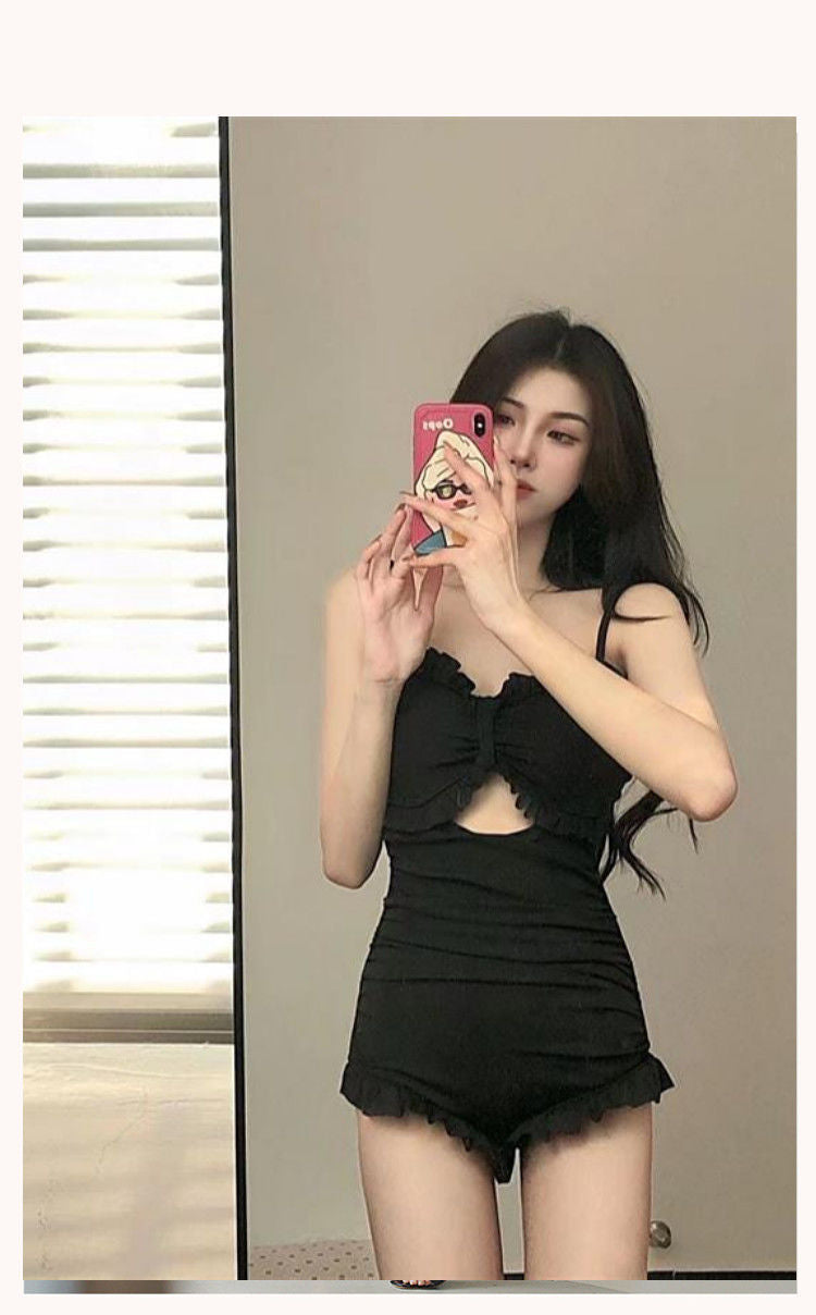 Swimsuit Women's One-Piece Sexy 2025 New Korean Ins Swimsuit Conservative Belly-Covering Slimming Look Small Breasts Fairy Gathered Summer