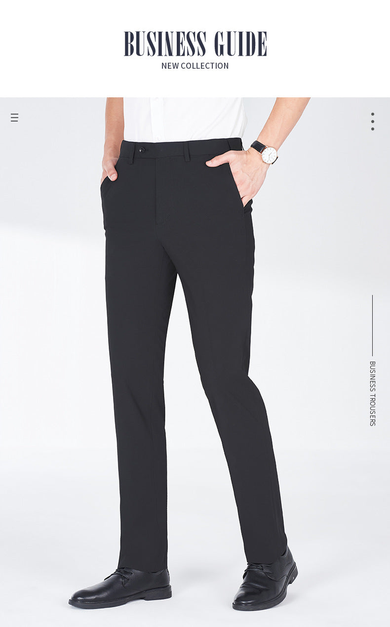 Summer Men's Trousers, Men's Casual Suit Trousers, Moisture-Wicking Business Suit Trousers, Black Drapey Slim Trousers