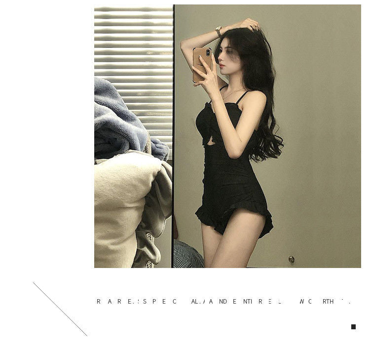 Swimsuit Women's One-Piece Sexy 2025 New Korean Ins Swimsuit Conservative Belly-Covering Slimming Look Small Breasts Fairy Gathered Summer
