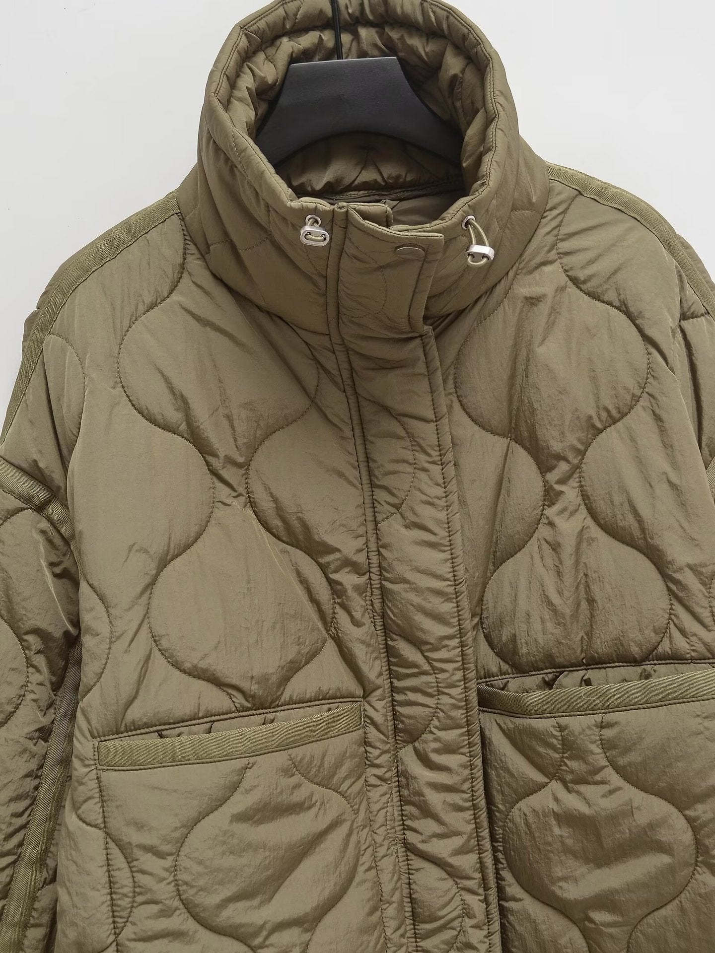 Cross-border European and American Women's AliExpress Explosions Stand Collar Corrugated Cotton-padded Jacket Cuff Drawstring Loose Jacket