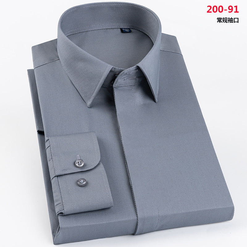 Men's French Cufflinks Shirt Business Formal Dress Sleeve Studs Solid Color Non-ironing Double Stacked Sleeve Hidden Button Shirt Slim-fit Korean Style