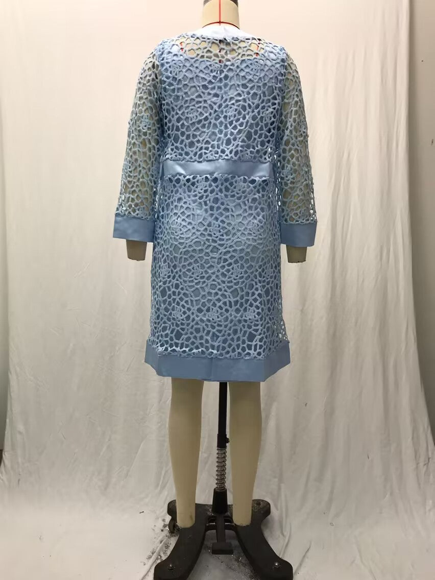 2025 Spot New Women's Color Lace Cardigan Dress Two-Piece Outwear Amazon Wish Export