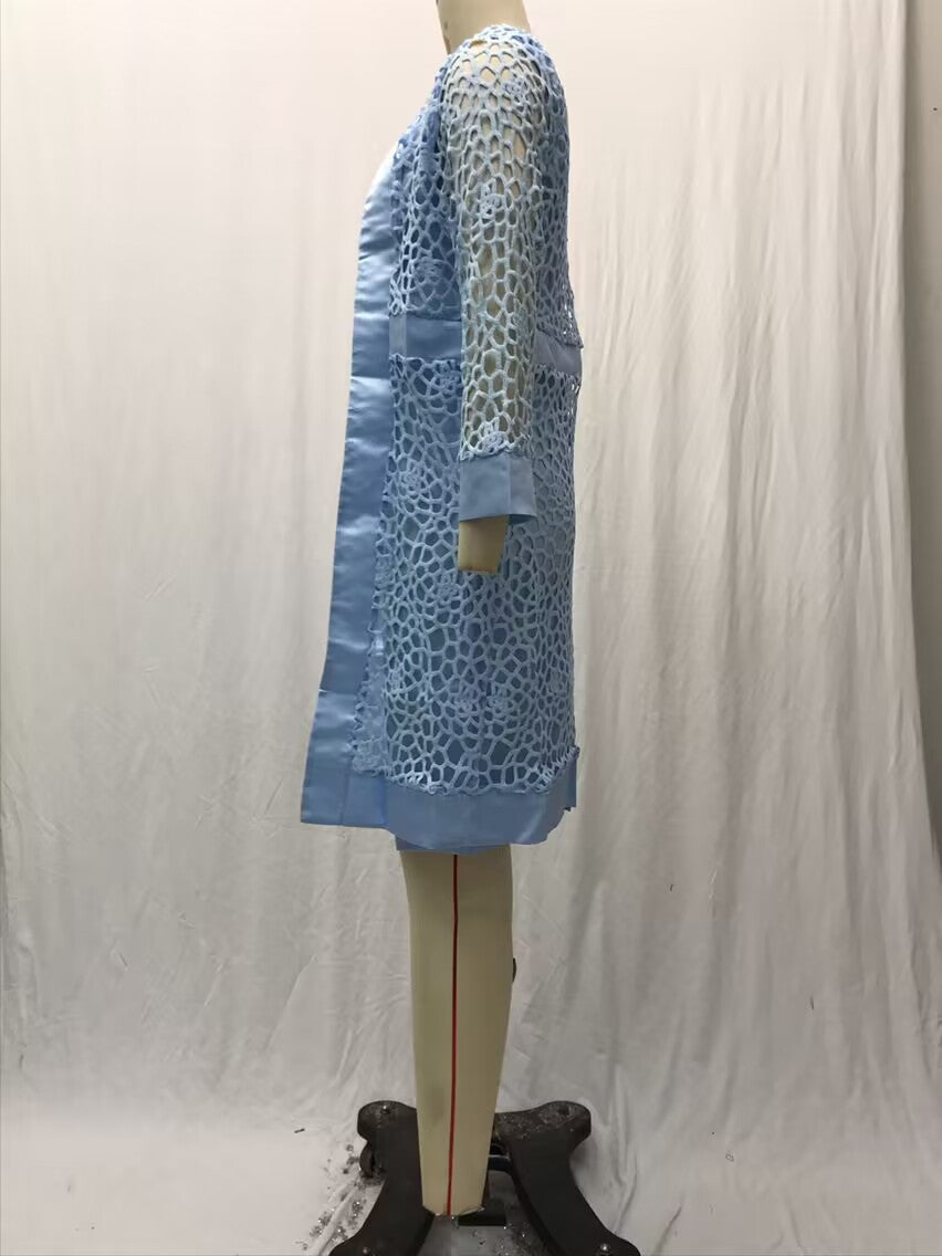 2025 Spot New Women's Color Lace Cardigan Dress Two-Piece Outwear Amazon Wish Export