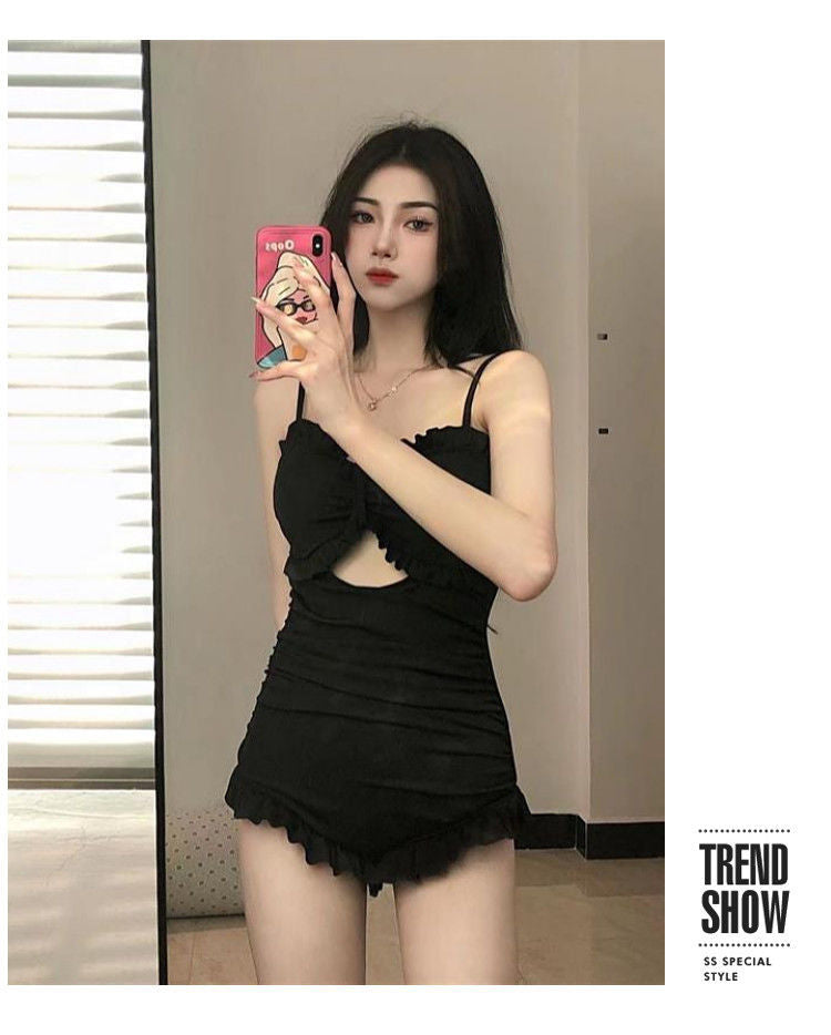 Swimsuit Women's One-Piece Sexy 2025 New Korean Ins Swimsuit Conservative Belly-Covering Slimming Look Small Breasts Fairy Gathered Summer