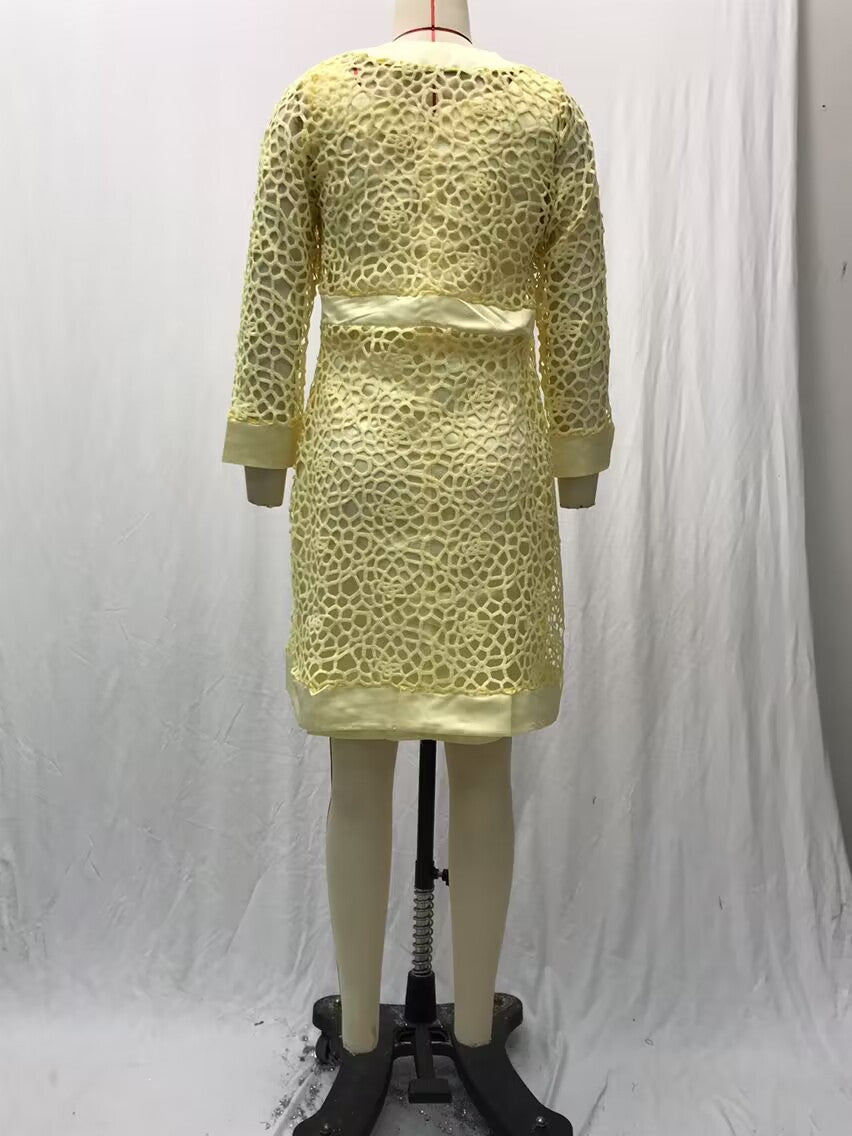 2025 Spot New Women's Color Lace Cardigan Dress Two-Piece Outwear Amazon Wish Export