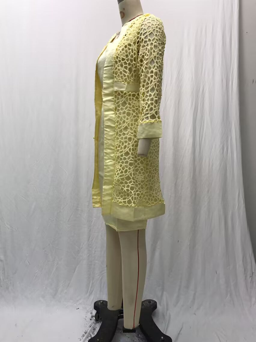 2025 Spot New Women's Color Lace Cardigan Dress Two-Piece Outwear Amazon Wish Export
