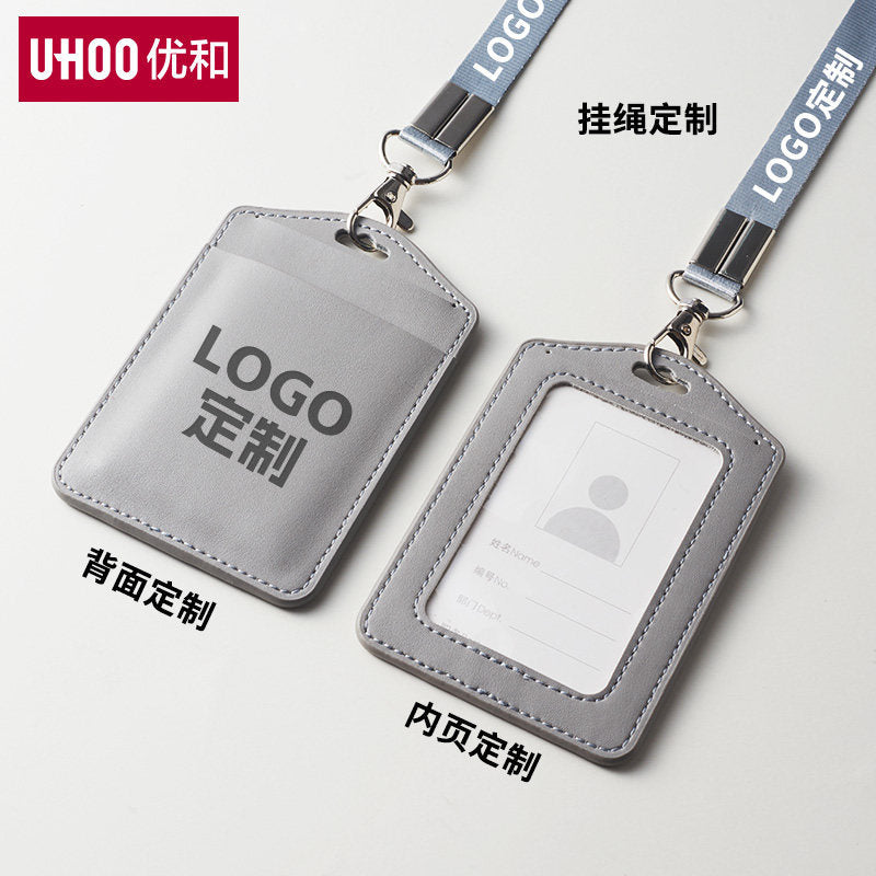 Genuine Leather Card Holder with Single Transparent Window for Work Id, Printed Work Badge, Dual Card Slots, Business Name Tag, Employee Badge, Leather Card Holder
