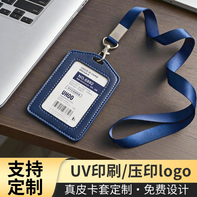Genuine Leather Card Holder with Single Transparent Window for Work Id, Printed Work Badge, Dual Card Slots, Business Name Tag, Employee Badge, Leather Card Holder