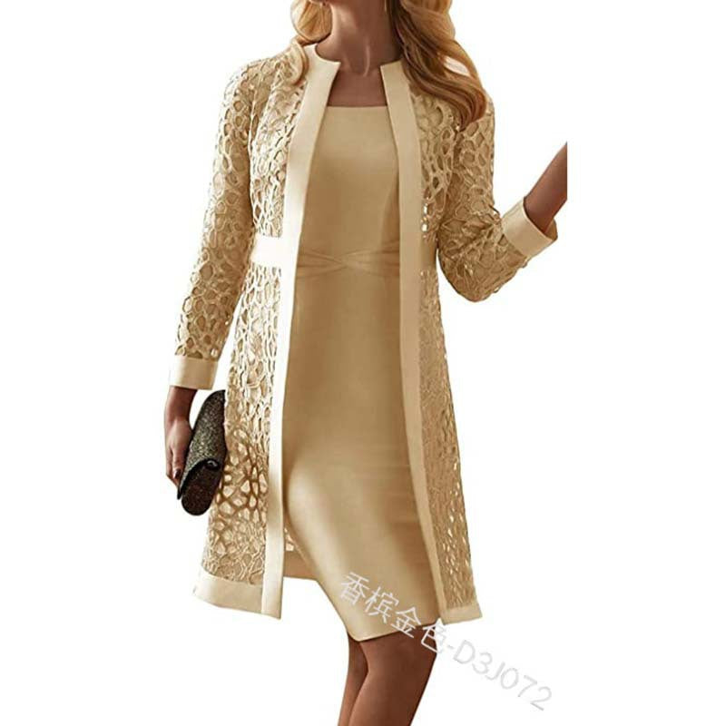 2025 Spot New Women's Color Lace Cardigan Dress Two-Piece Outwear Amazon Wish Export