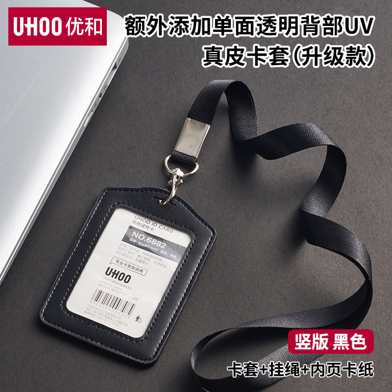 Genuine Leather Card Holder with Single Transparent Window for Work Id, Printed Work Badge, Dual Card Slots, Business Name Tag, Employee Badge, Leather Card Holder