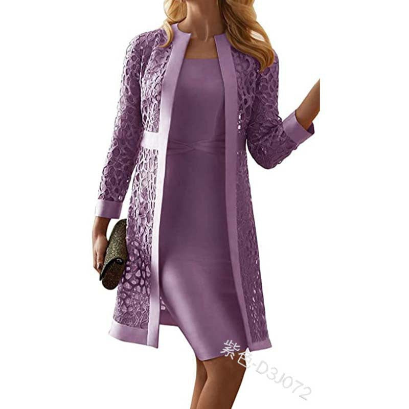 2025 Spot New Women's Color Lace Cardigan Dress Two-Piece Outwear Amazon Wish Export