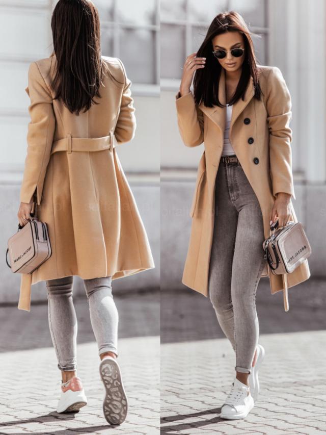 2026 Autumn/Winter European and American New Cross-Border Women's Clothing Amazon Woolen Coat Solid Color Tie-Up Mid-Length Woolen Jacket