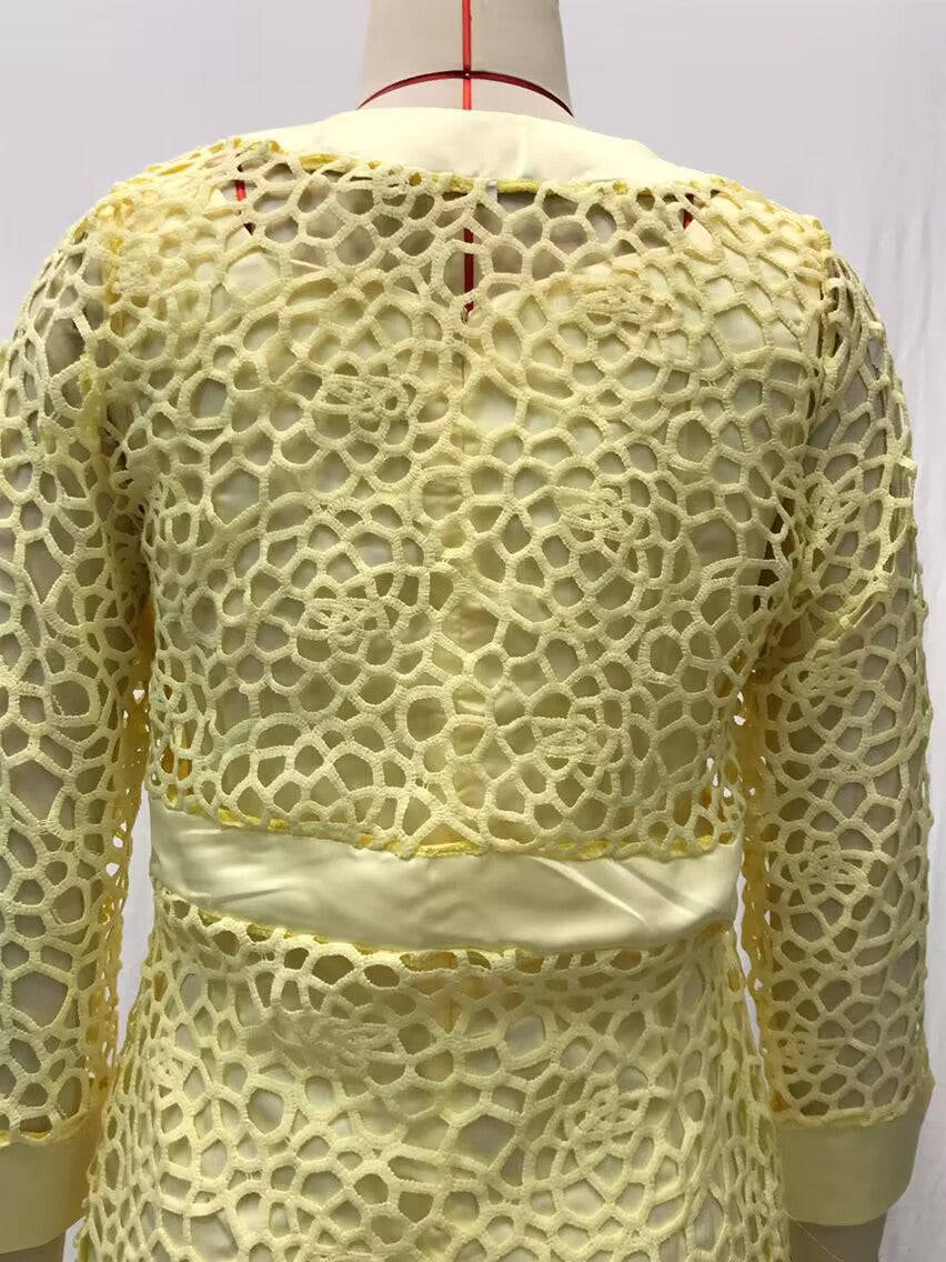 2025 Spot New Women's Color Lace Cardigan Dress Two-Piece Outwear Amazon Wish Export