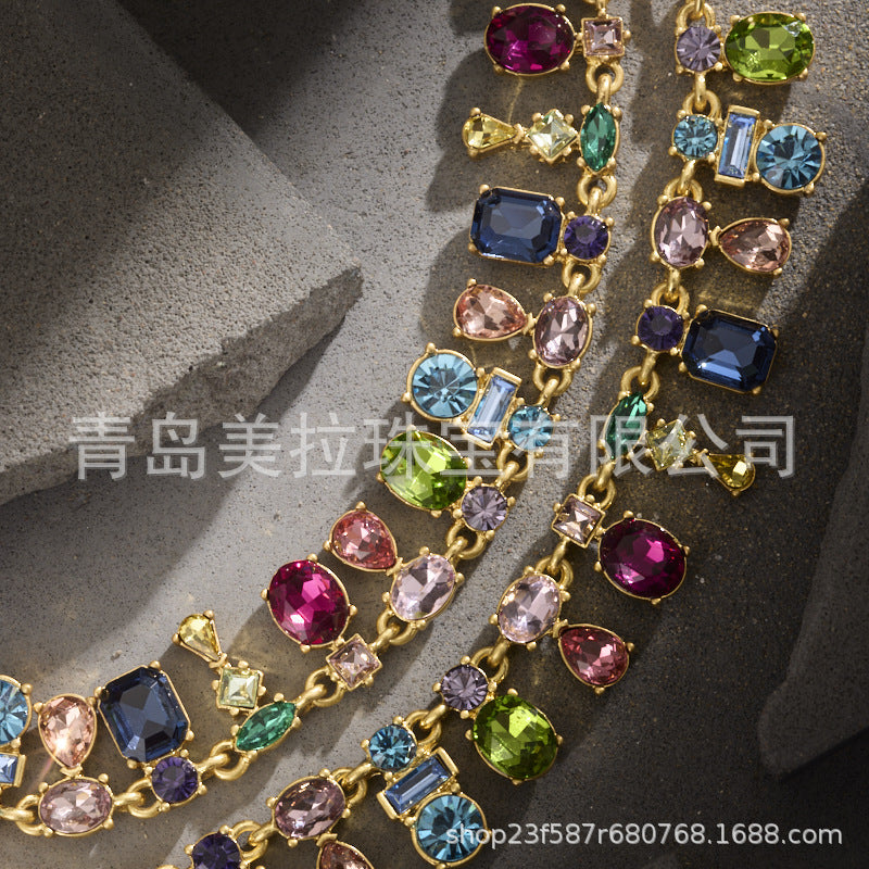 OSCAR Live Cross-border Color Crystal Dopamine Color Combination Light Luxury Niche Design Temperament Advanced Clavicle Neckchain