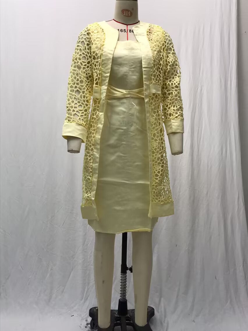 2025 Spot New Women's Color Lace Cardigan Dress Two-Piece Outwear Amazon Wish Export