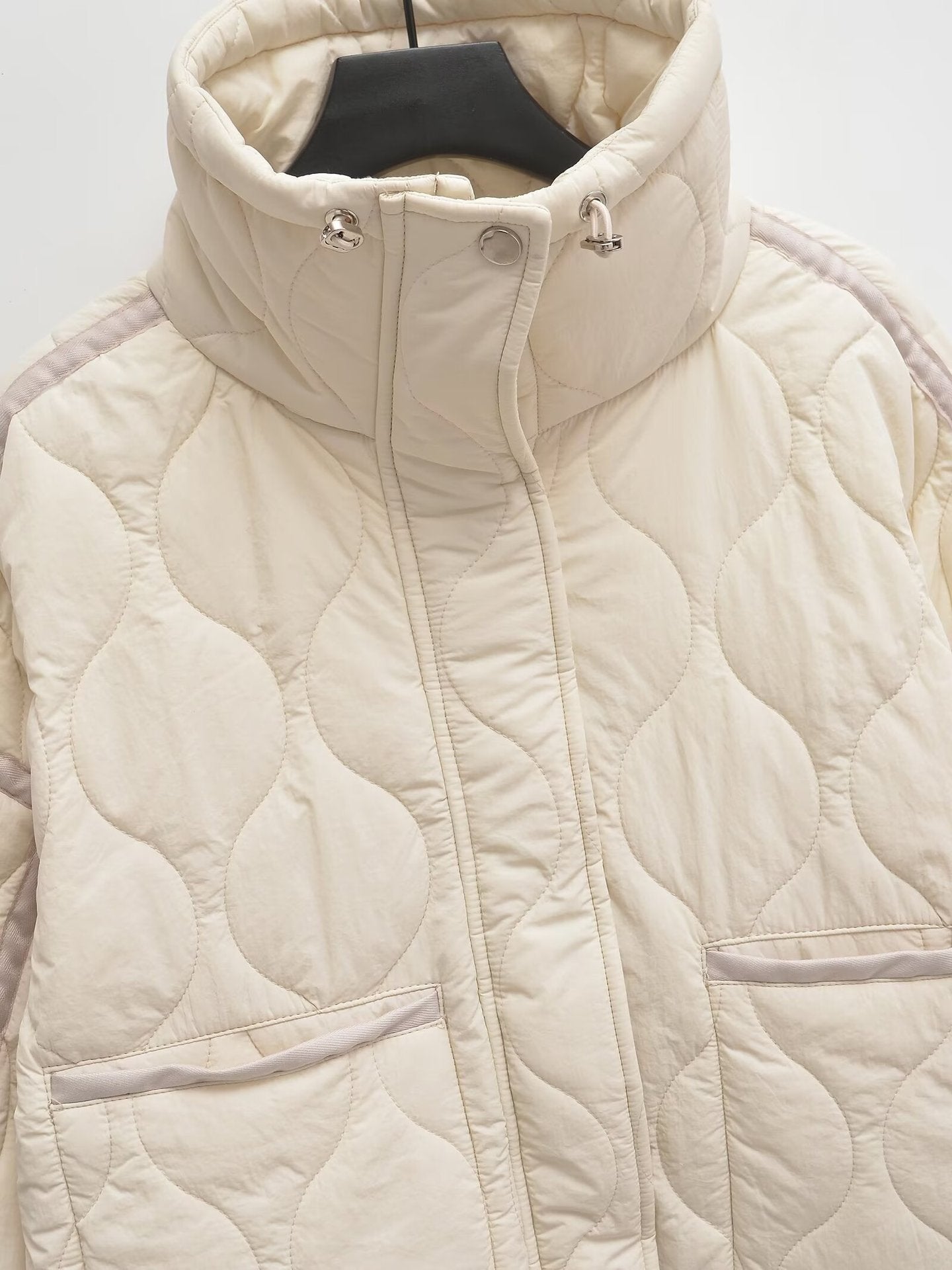 Cross-border European and American Women's AliExpress Explosions Stand Collar Corrugated Cotton-padded Jacket Cuff Drawstring Loose Jacket
