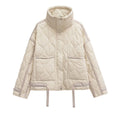 Cross-border European and American Women's AliExpress Explosions Stand Collar Corrugated Cotton-padded Jacket Cuff Drawstring Loose Jacket