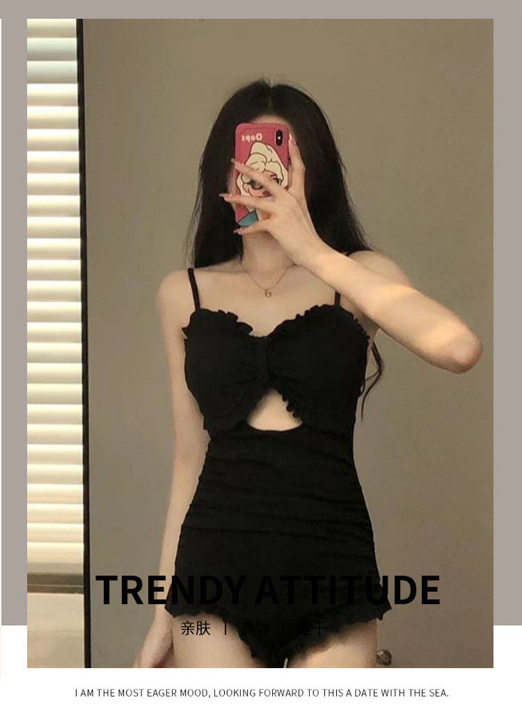 Swimsuit Women's One-Piece Sexy 2025 New Korean Ins Swimsuit Conservative Belly-Covering Slimming Look Small Breasts Fairy Gathered Summer