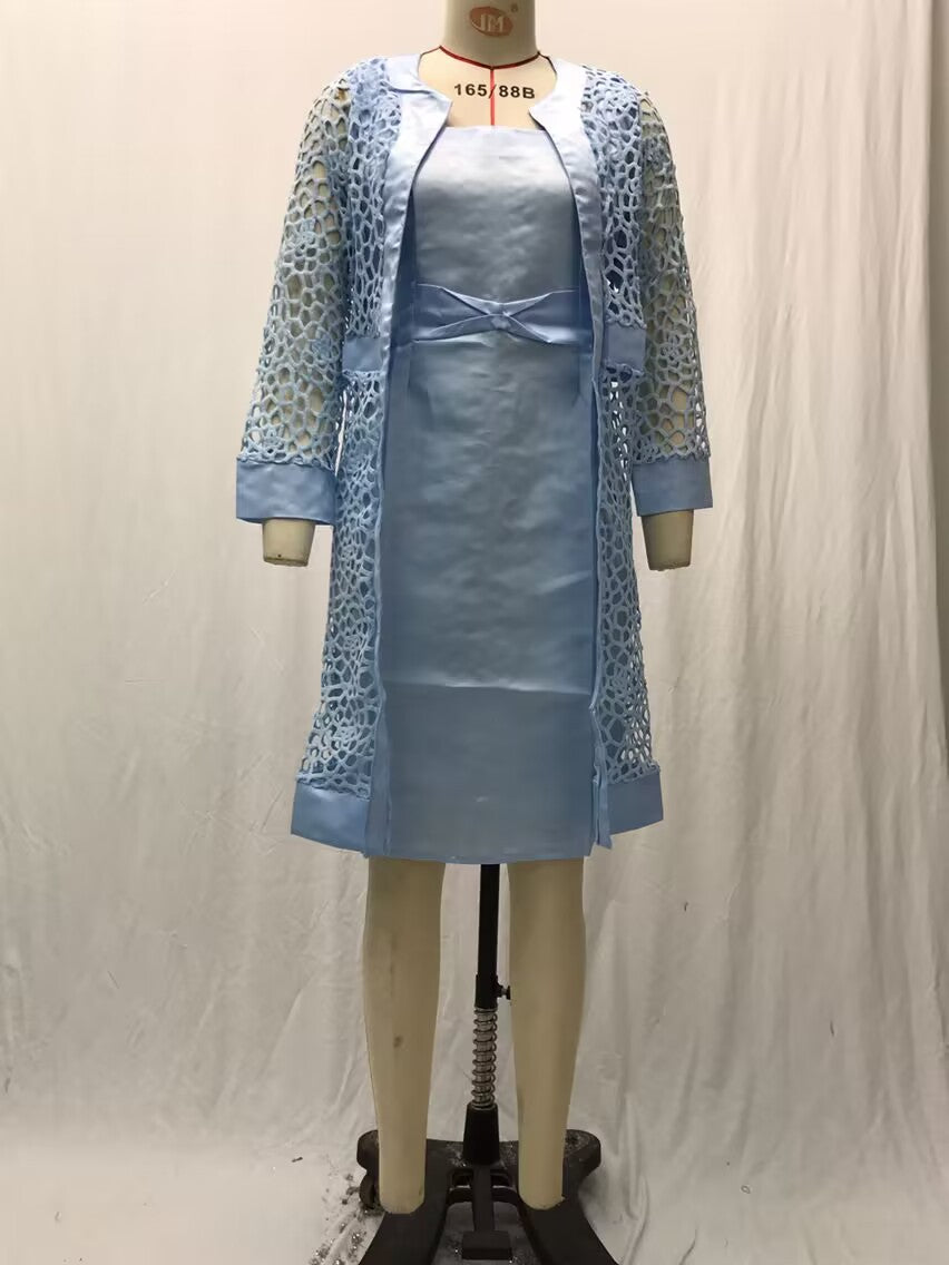 2025 Spot New Women's Color Lace Cardigan Dress Two-Piece Outwear Amazon Wish Export