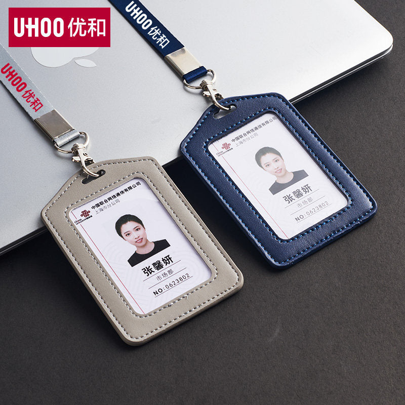 Genuine Leather Card Holder with Single Transparent Window for Work Id, Printed Work Badge, Dual Card Slots, Business Name Tag, Employee Badge, Leather Card Holder