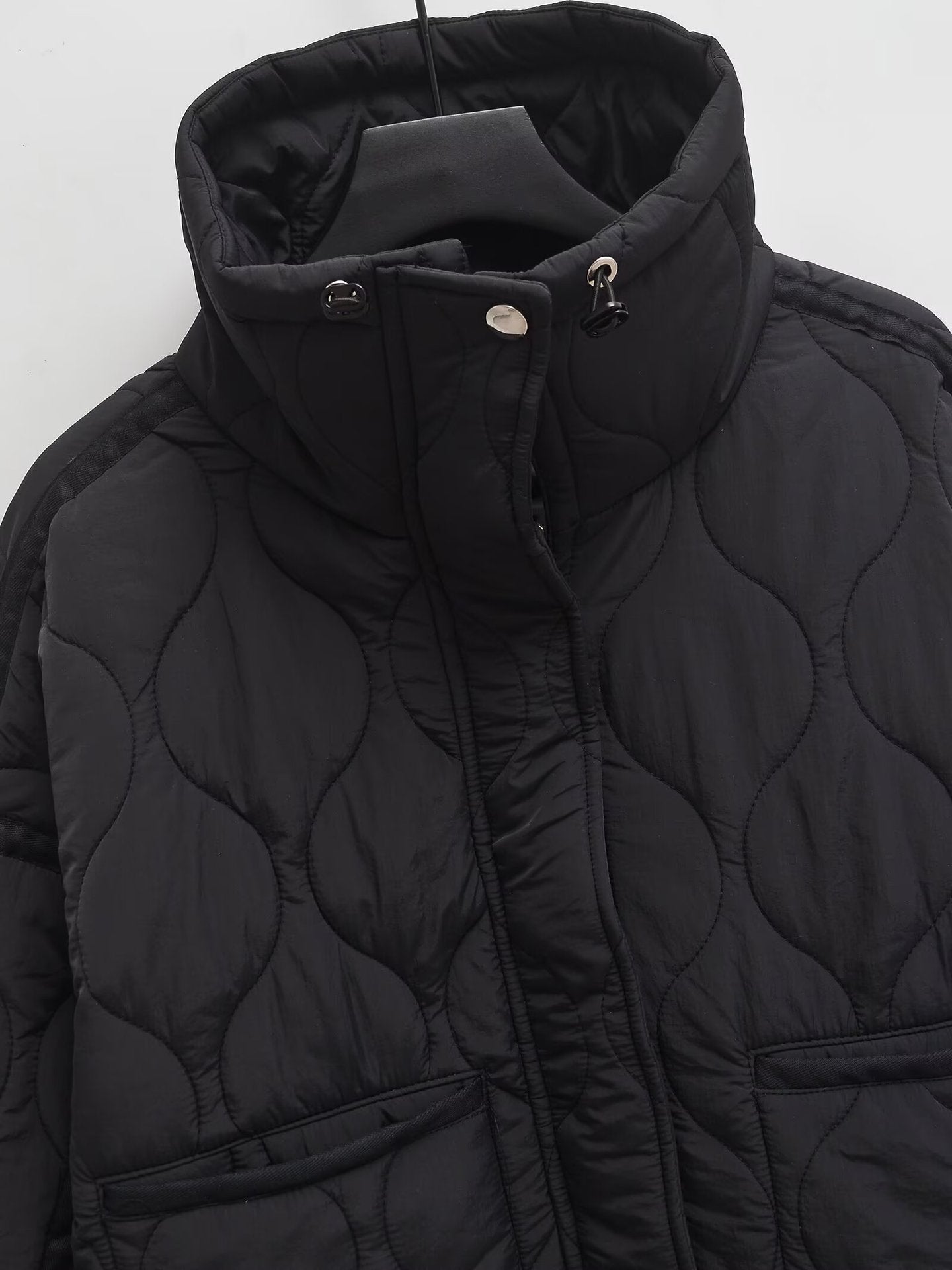 Cross-border European and American Women's AliExpress Explosions Stand Collar Corrugated Cotton-padded Jacket Cuff Drawstring Loose Jacket