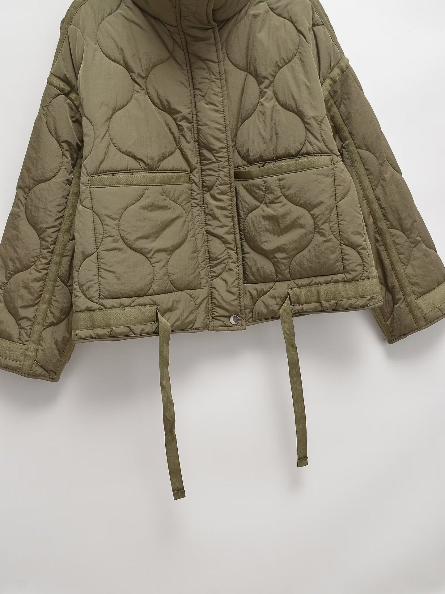 Cross-border European and American Women's AliExpress Explosions Stand Collar Corrugated Cotton-padded Jacket Cuff Drawstring Loose Jacket