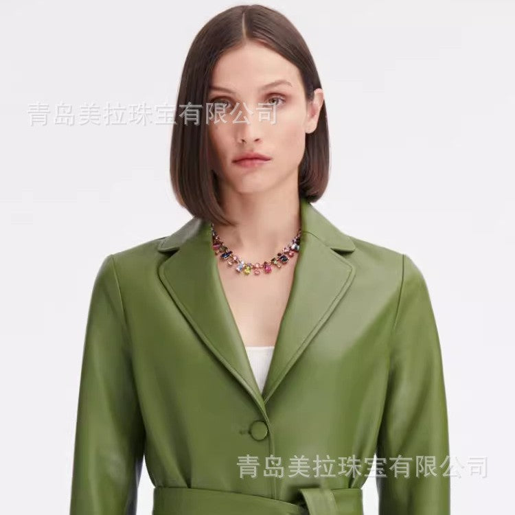 OSCAR Live Cross-border Color Crystal Dopamine Color Combination Light Luxury Niche Design Temperament Advanced Clavicle Neckchain