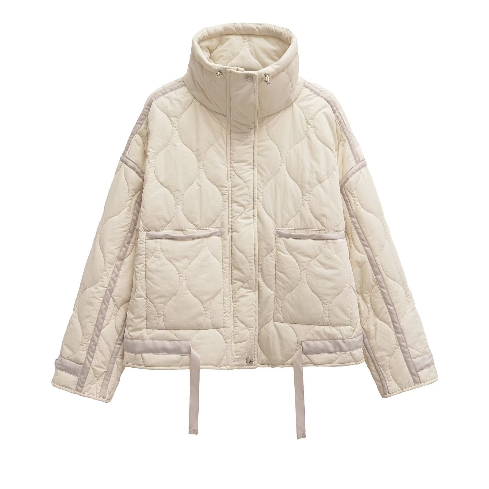 Cross-border European and American Women's AliExpress Explosions Stand Collar Corrugated Cotton-padded Jacket Cuff Drawstring Loose Jacket