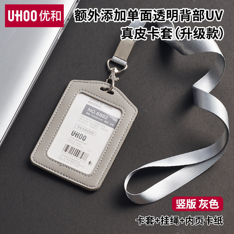 Genuine Leather Card Holder with Single Transparent Window for Work Id, Printed Work Badge, Dual Card Slots, Business Name Tag, Employee Badge, Leather Card Holder