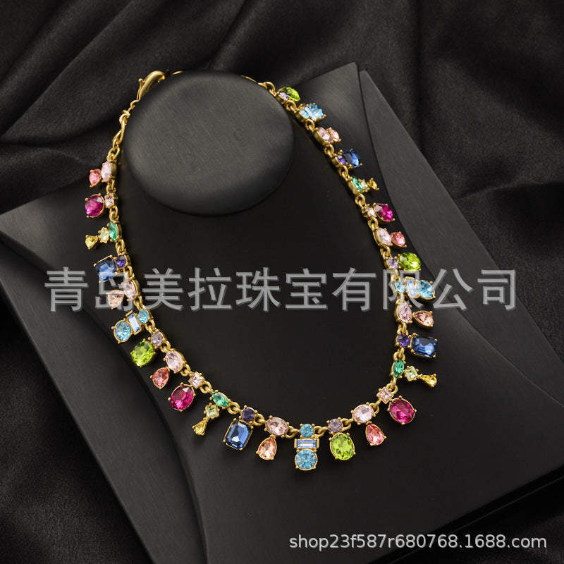 OSCAR Live Cross-border Color Crystal Dopamine Color Combination Light Luxury Niche Design Temperament Advanced Clavicle Neckchain