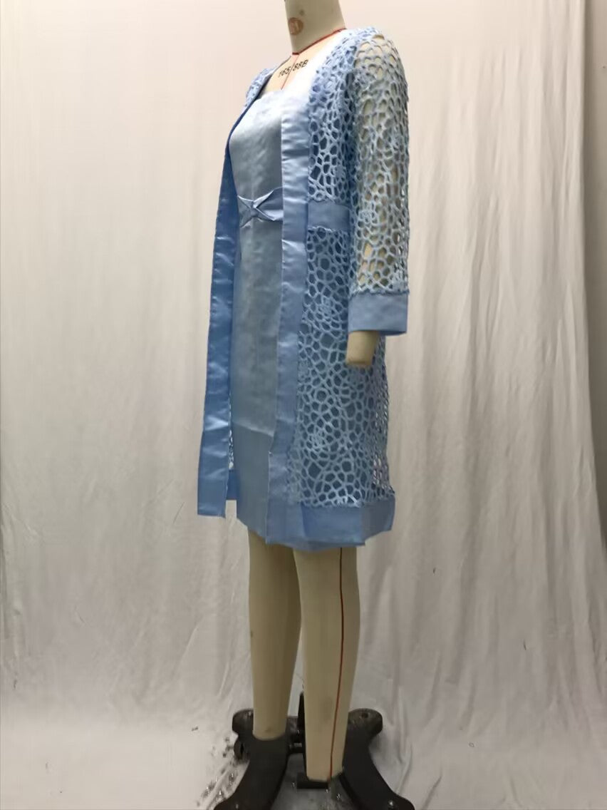 2025 Spot New Women's Color Lace Cardigan Dress Two-Piece Outwear Amazon Wish Export