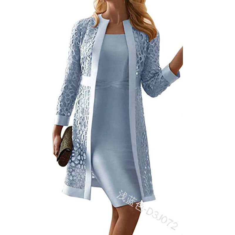 2025 Spot New Women's Color Lace Cardigan Dress Two-Piece Outwear Amazon Wish Export