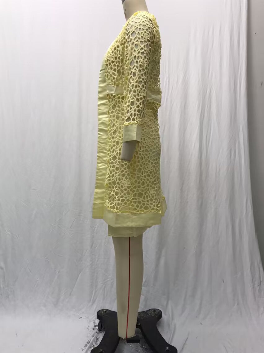 2025 Spot New Women's Color Lace Cardigan Dress Two-Piece Outwear Amazon Wish Export