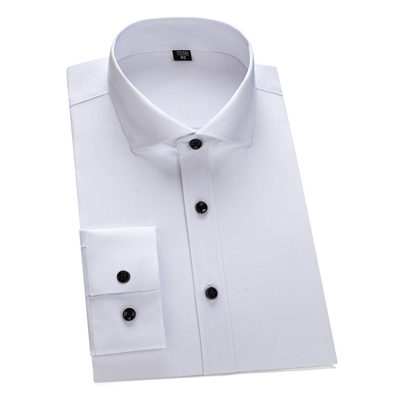 Men's French Cufflinks Shirt Business Formal Dress Sleeve Studs Solid Color Non-ironing Double Stacked Sleeve Hidden Button Shirt Slim-fit Korean Style