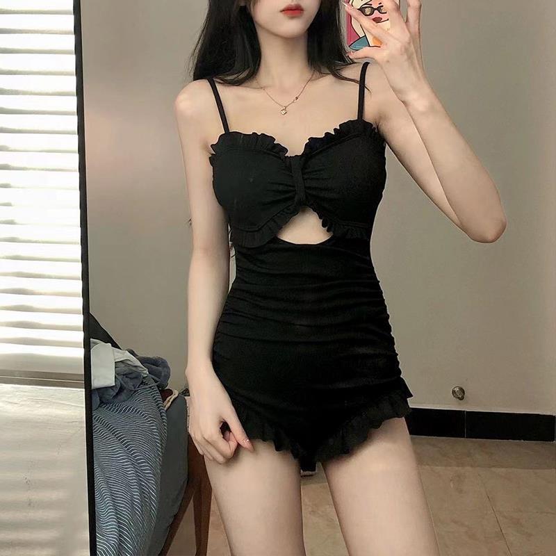 Swimsuit Women's One-Piece Sexy 2025 New Korean Ins Swimsuit Conservative Belly-Covering Slimming Look Small Breasts Fairy Gathered Summer