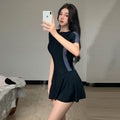 2025 New Swimsuit Women's Summer One-Piece Skirt Covering Belly, Slimming, Conservative Long-Sleeved Student Sports Swimwear Super Fairy