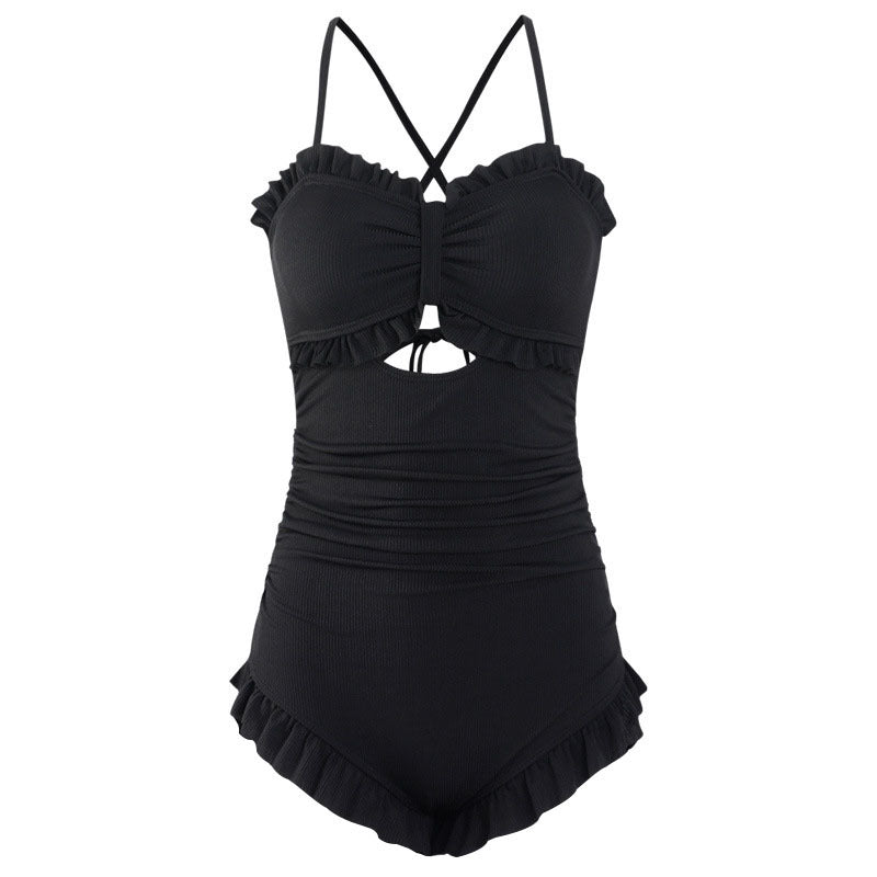 Swimsuit Women's One-Piece Sexy 2025 New Korean Ins Swimsuit Conservative Belly-Covering Slimming Look Small Breasts Fairy Gathered Summer