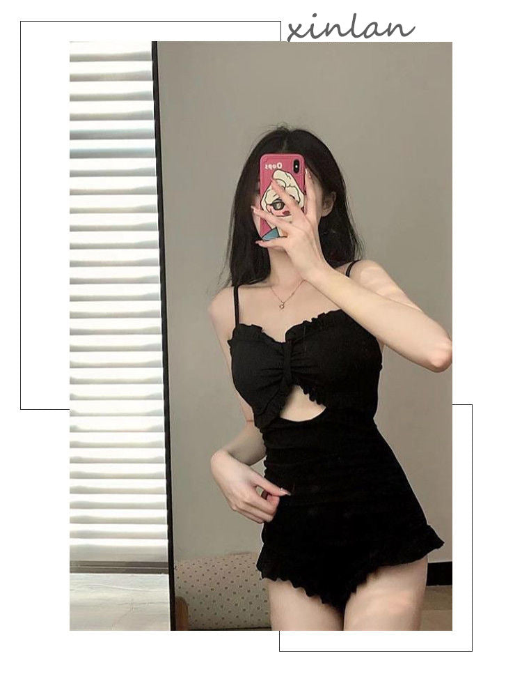 Swimsuit Women's One-Piece Sexy 2025 New Korean Ins Swimsuit Conservative Belly-Covering Slimming Look Small Breasts Fairy Gathered Summer