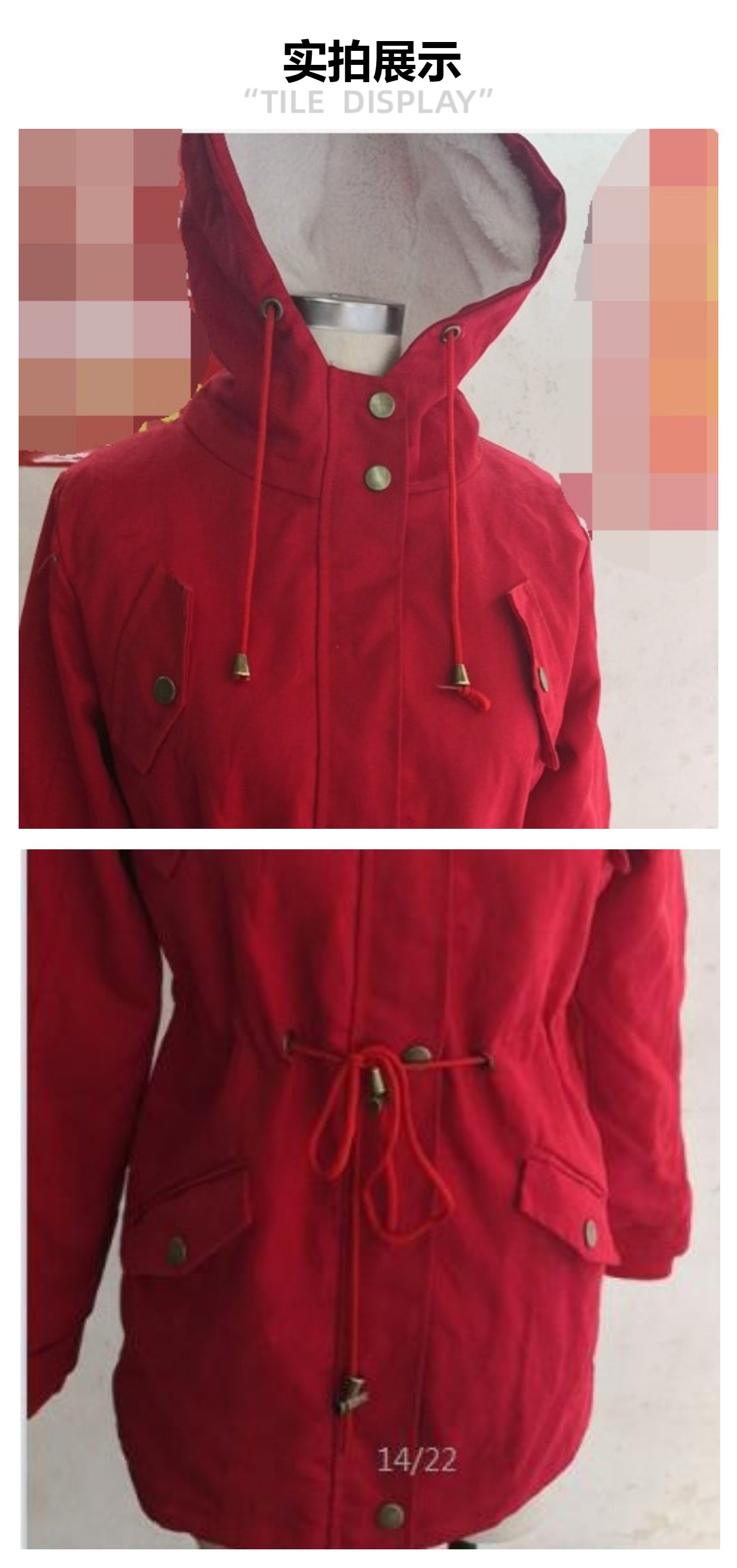 Foreign Trade Winter New Hot Hooded Waist Slimming Plus Velvet Thickened Warm Cotton Clothes Women's Mid-length Cotton-padded Jacket