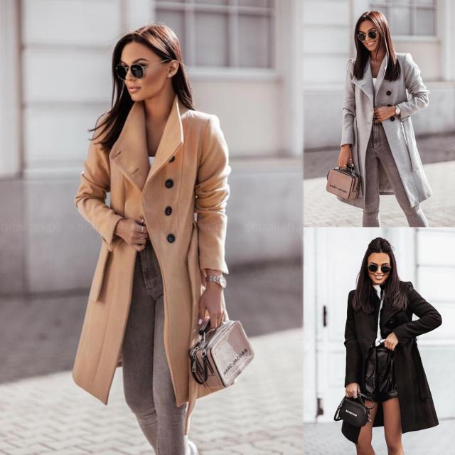 2026 Autumn/Winter European and American New Cross-Border Women's Clothing Amazon Woolen Coat Solid Color Tie-Up Mid-Length Woolen Jacket