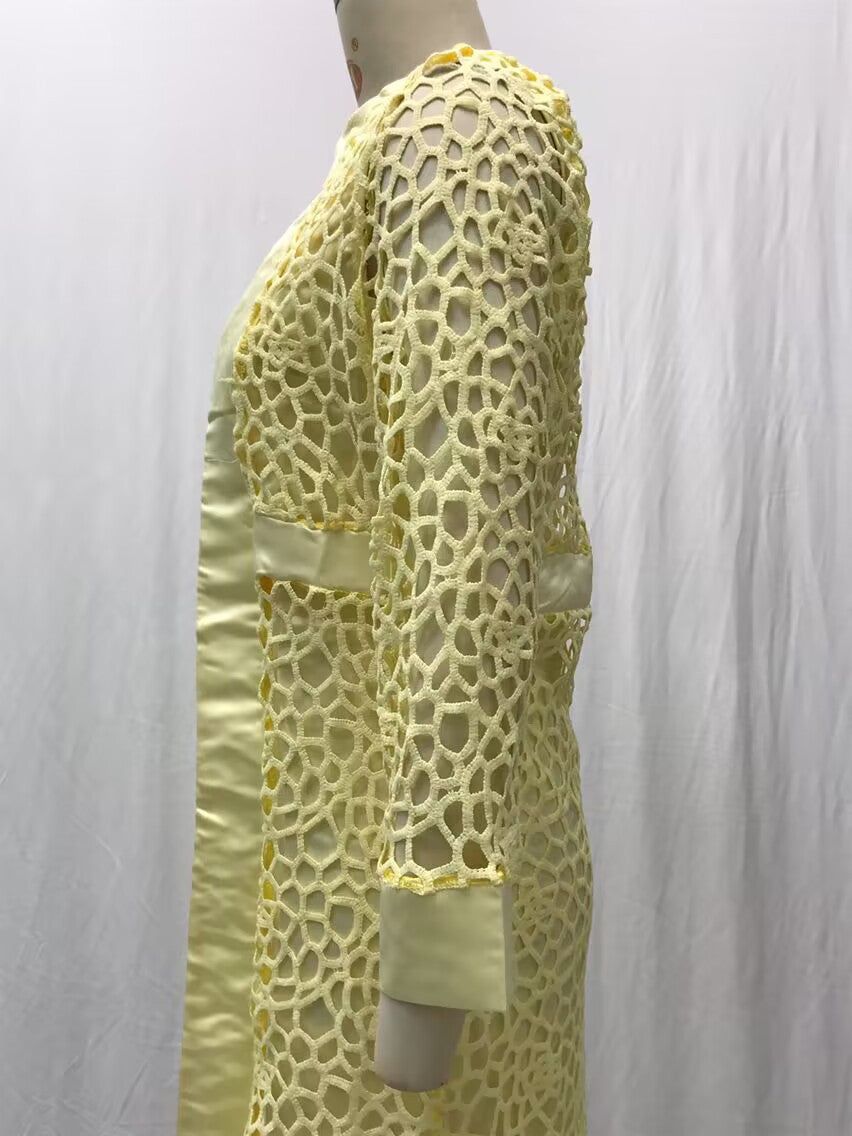 2025 Spot New Women's Color Lace Cardigan Dress Two-Piece Outwear Amazon Wish Export